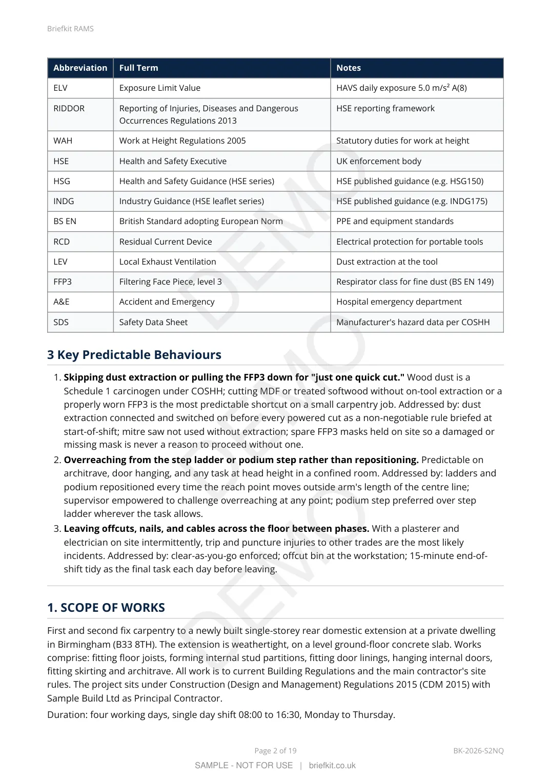Sample Briefkit RAMS — page 2 (watermarked DEMO)